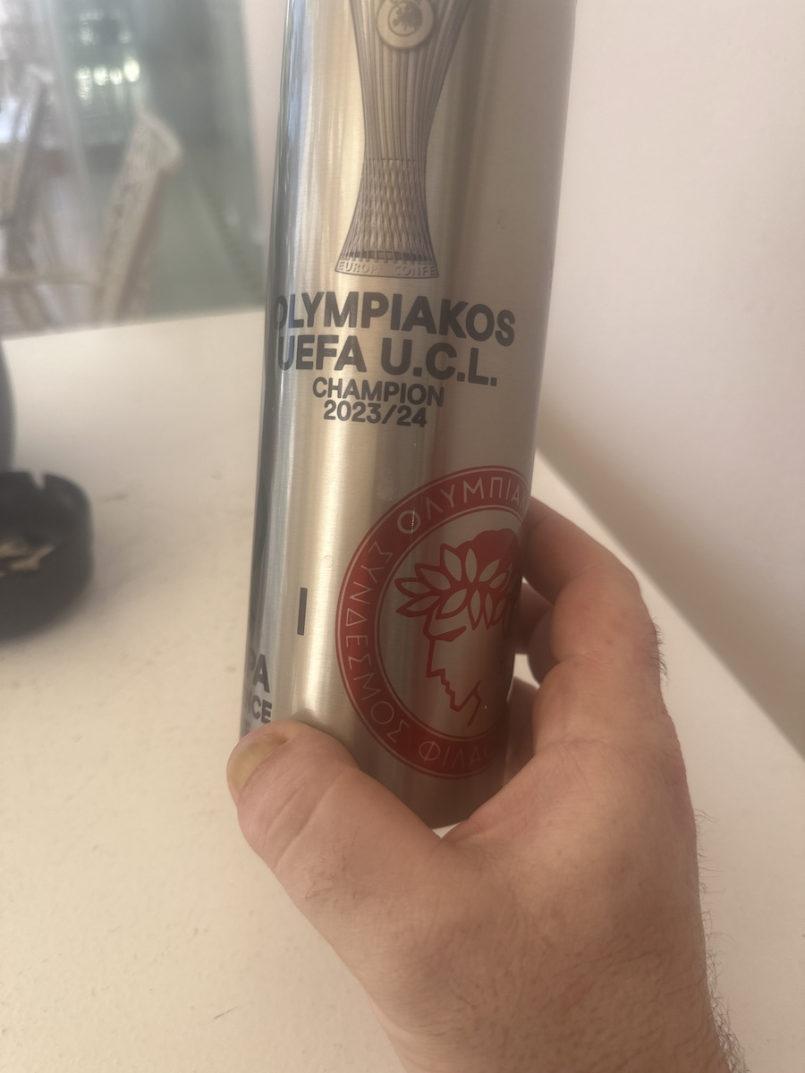 Olympiacos Winner Uefa Europa Conference League Champion 2023/24 Stainless Steel Double Wall Travel Mug Thermos 450ml