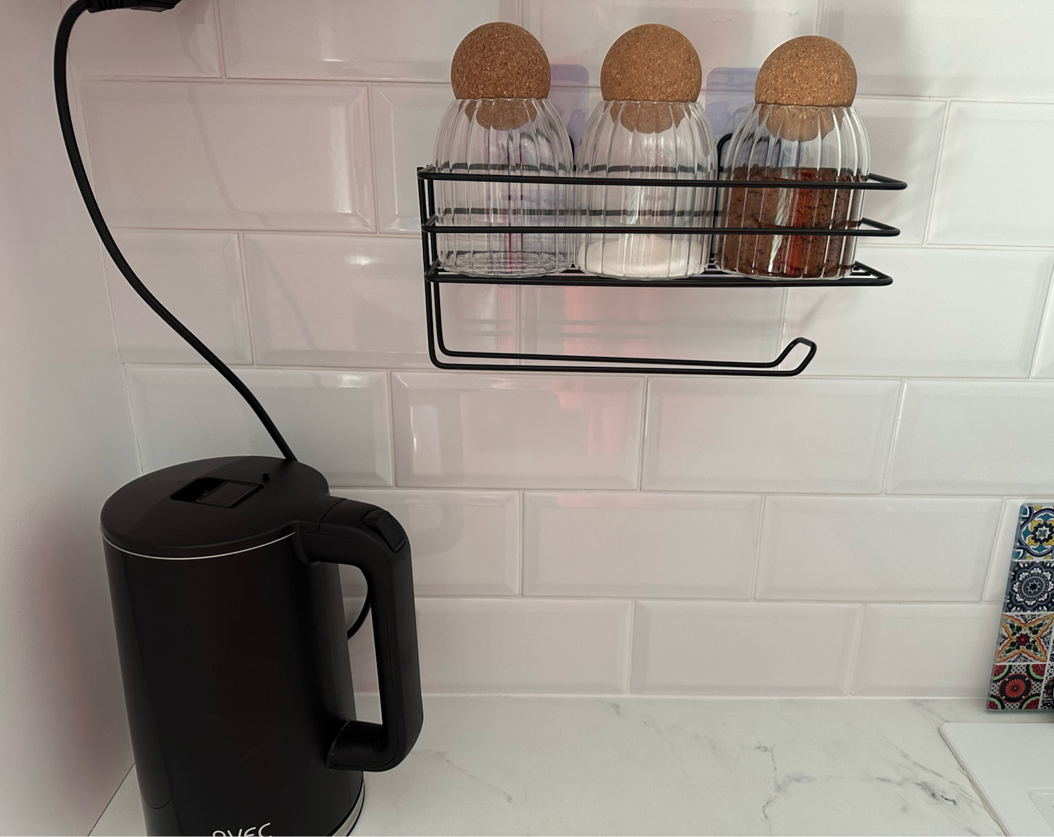 Femmit Wall-Mounted Metal Adhesive Holder for Kitchen Paper & Space Organizer 14x10x30 cm Black