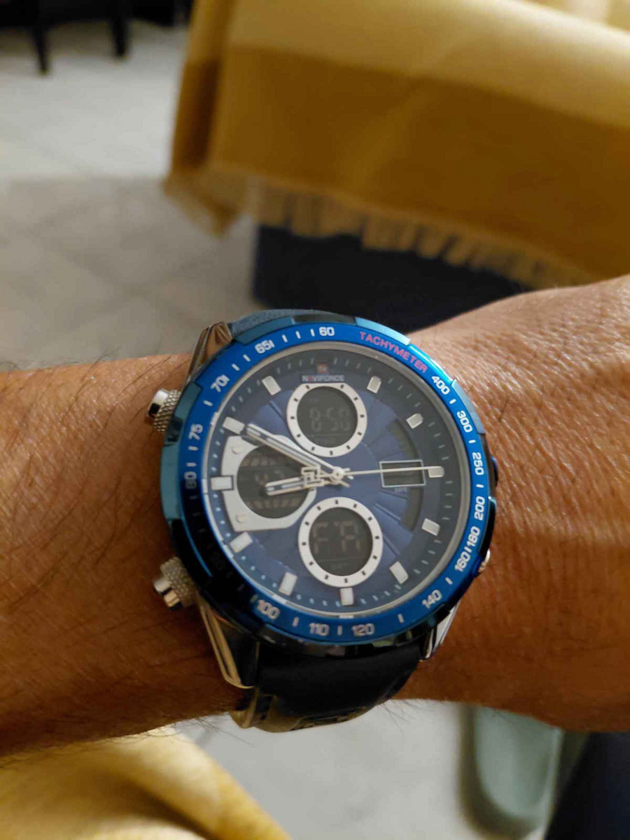 Naviforce Мъжки часовник 46мм Хронограф На батерия с Блестяща Кожена Каишка