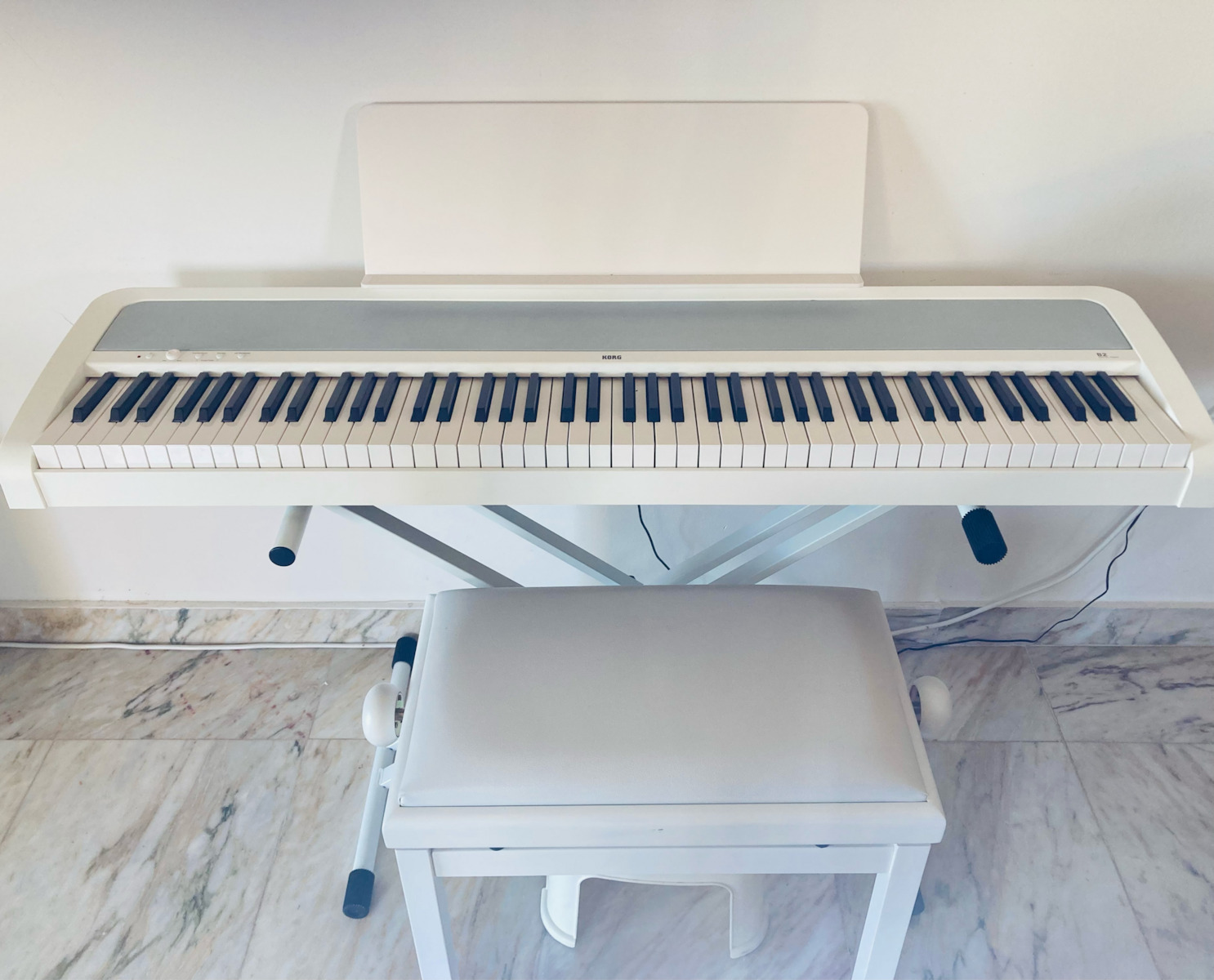 Stagg Stool Piano Adjustable Matt White L55xW32xH49-57cm