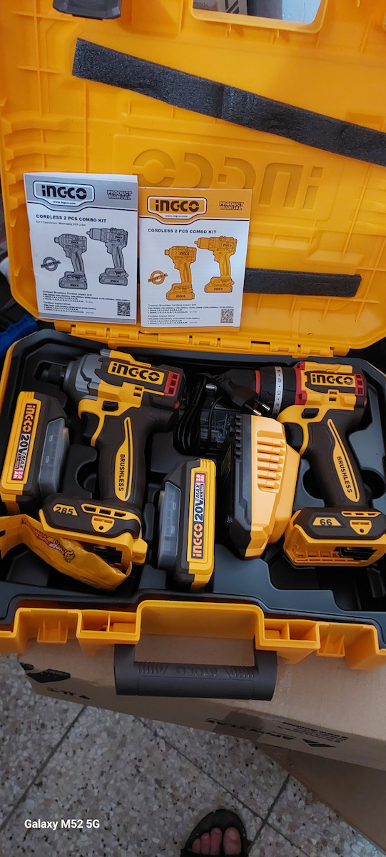 Ingco Set Drill Driver & Impact Screwdriver Brushless 20V with 2 Batteries 2Ah and Case