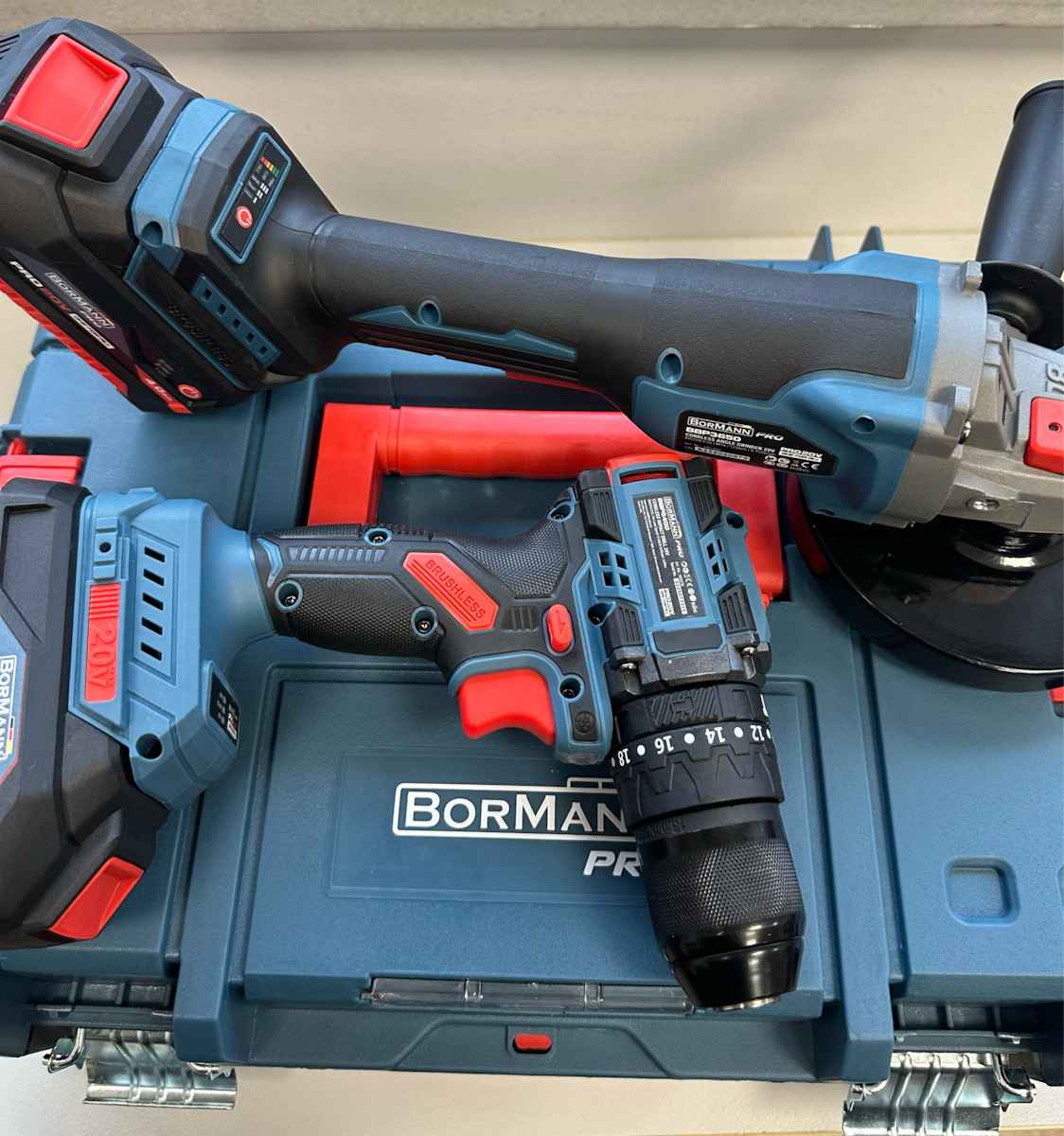 Bormann Pro Set Angle Wheel & Impact Drill Driver Brushless 20V with 2 Batteries 4Ah