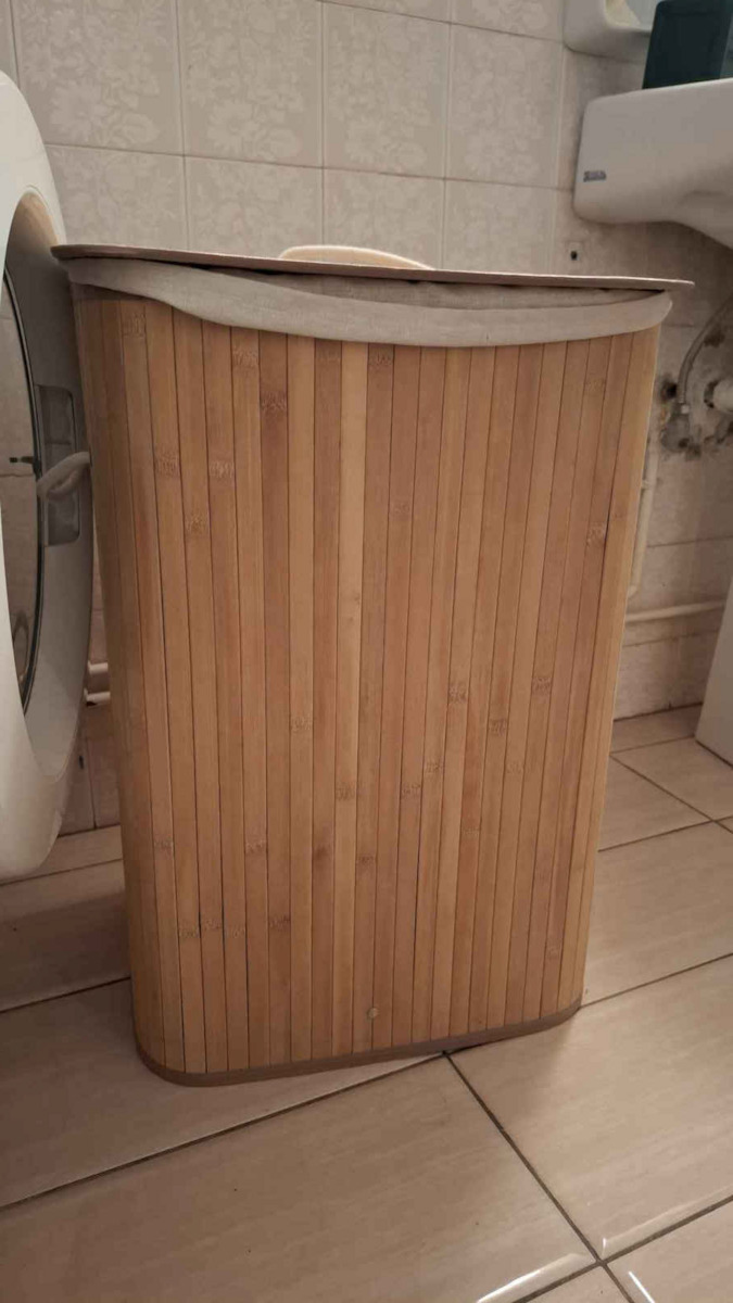 Songmics Laundry Basket Bamboo Collapsible 72l with Lid 40x30x60cm Beige