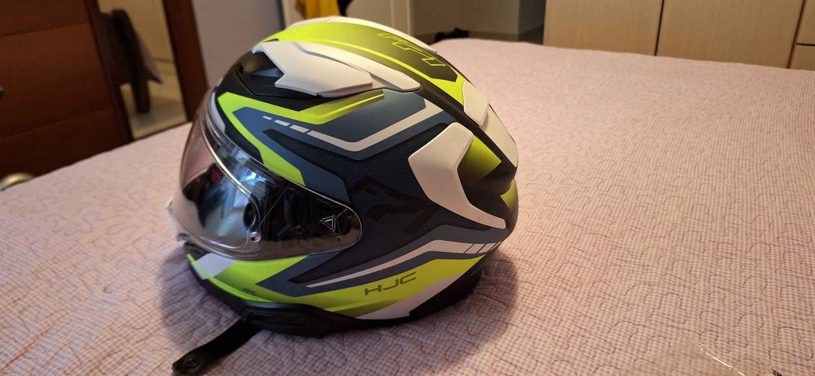 HJC F71 FES MC3HSF Fluo Tortoise Motorcycle Helmet Full Face ECE 22.06 with Sunvisor