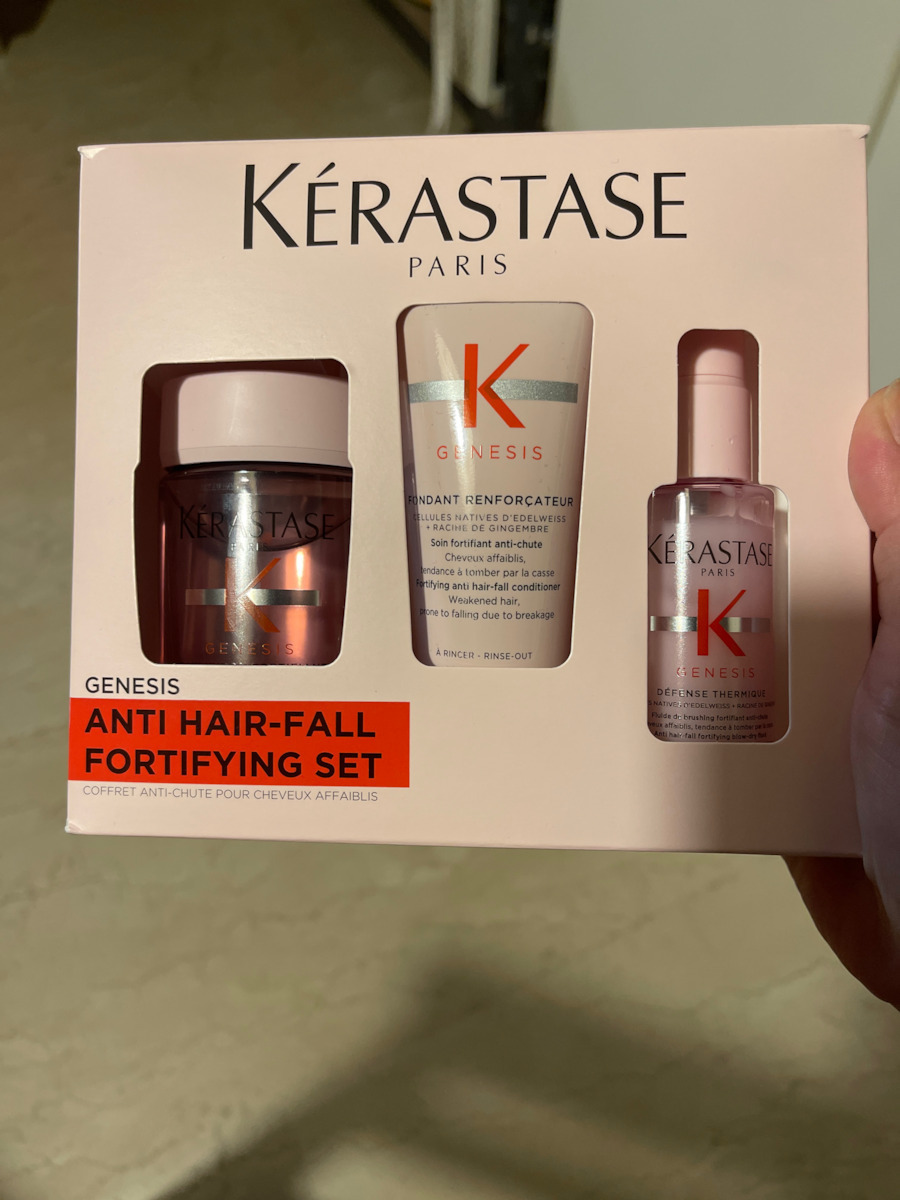 Kérastase Genesis Bain Hydra Fortifiant Hair Care & Styling Set Against Hair Loss for Thin Hair with Shampoo, Conditioner & Heat Protection 3 Pieces