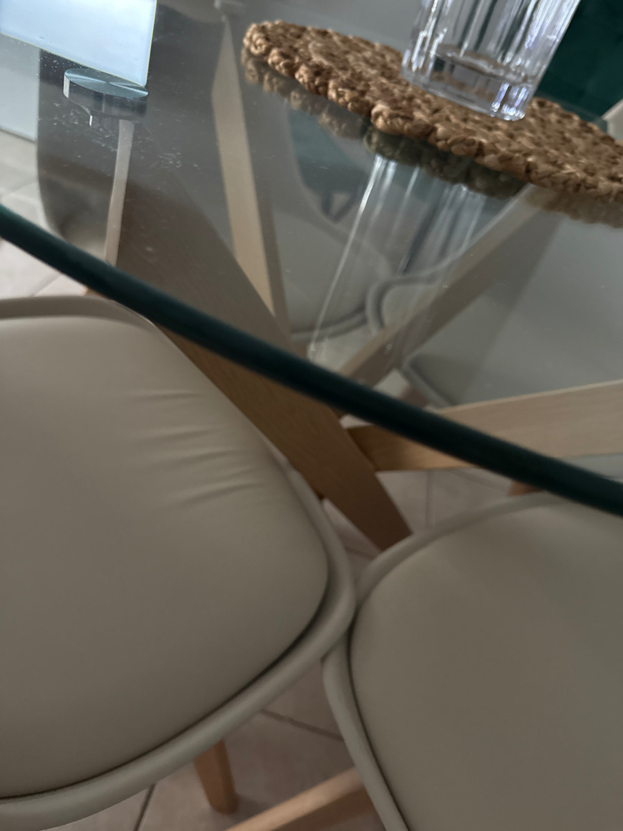 Jafaru Round Table Kitchen with Glass Surface Natural 90x90x75cm
