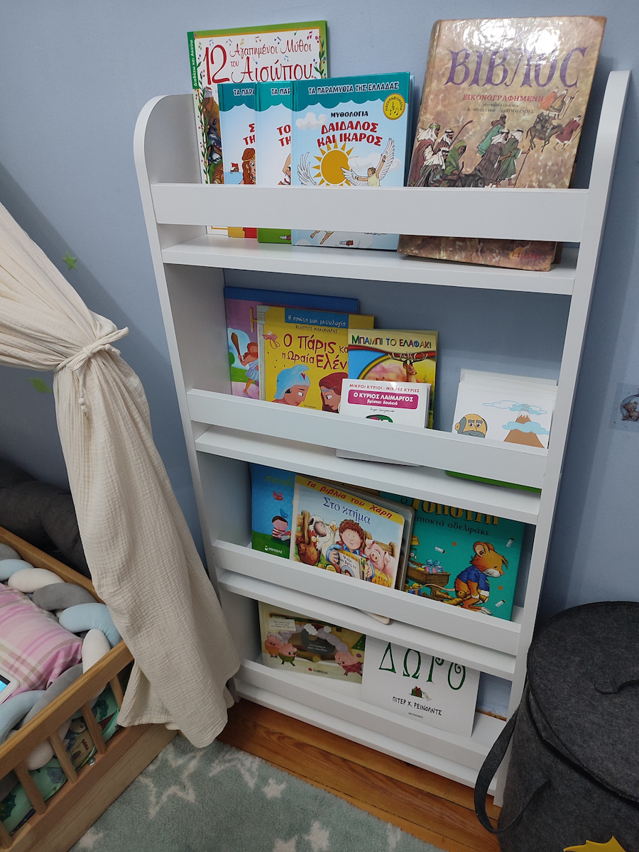 Kids Wooden Bookcase White 60x15x120cm