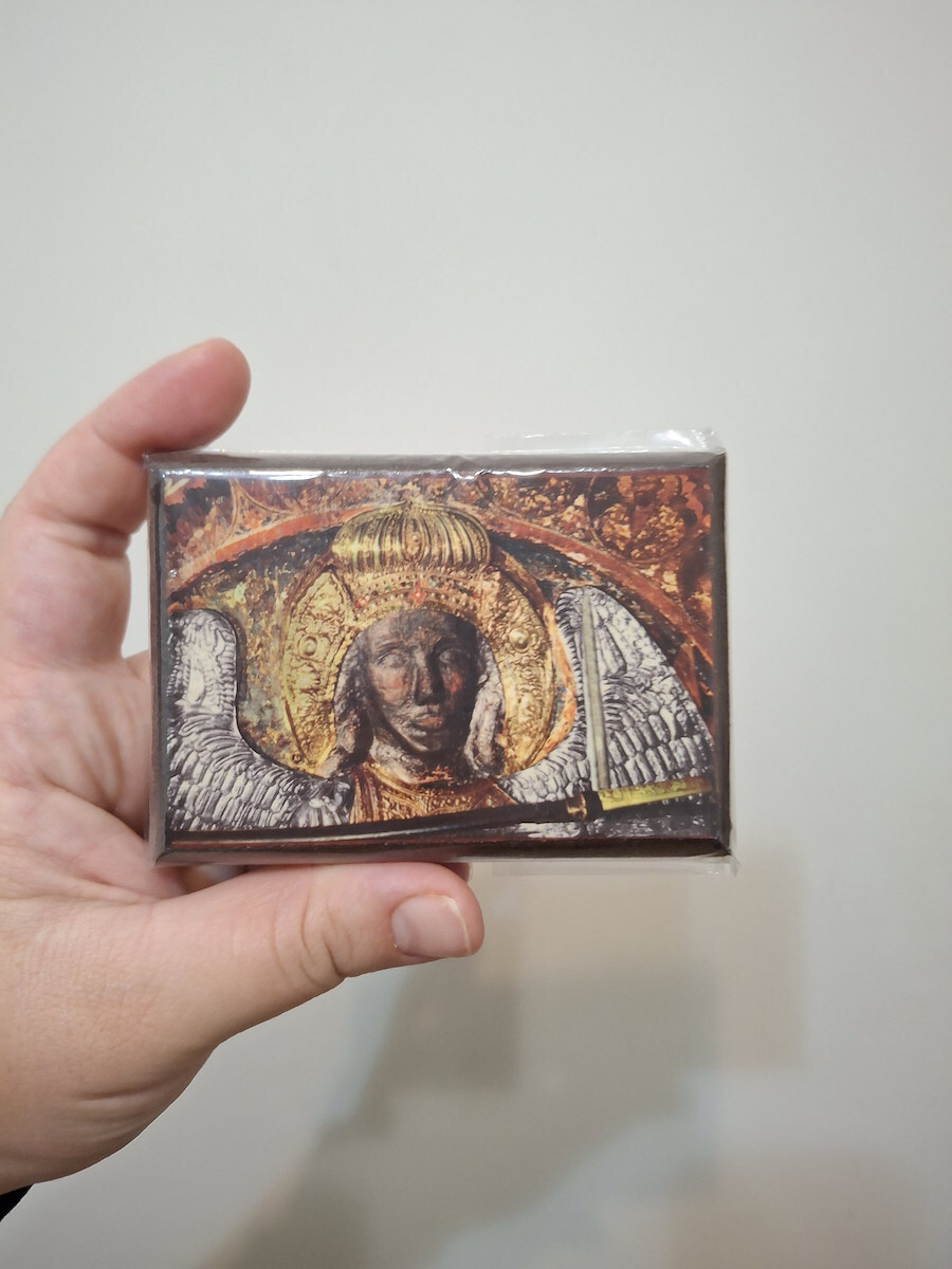Archangel Michael Mandamadu Icon Framed Category Paper Krn No 00 Dimensions 6.5cm x 9.5cm Wooden MDF S&k Byzantine Icons