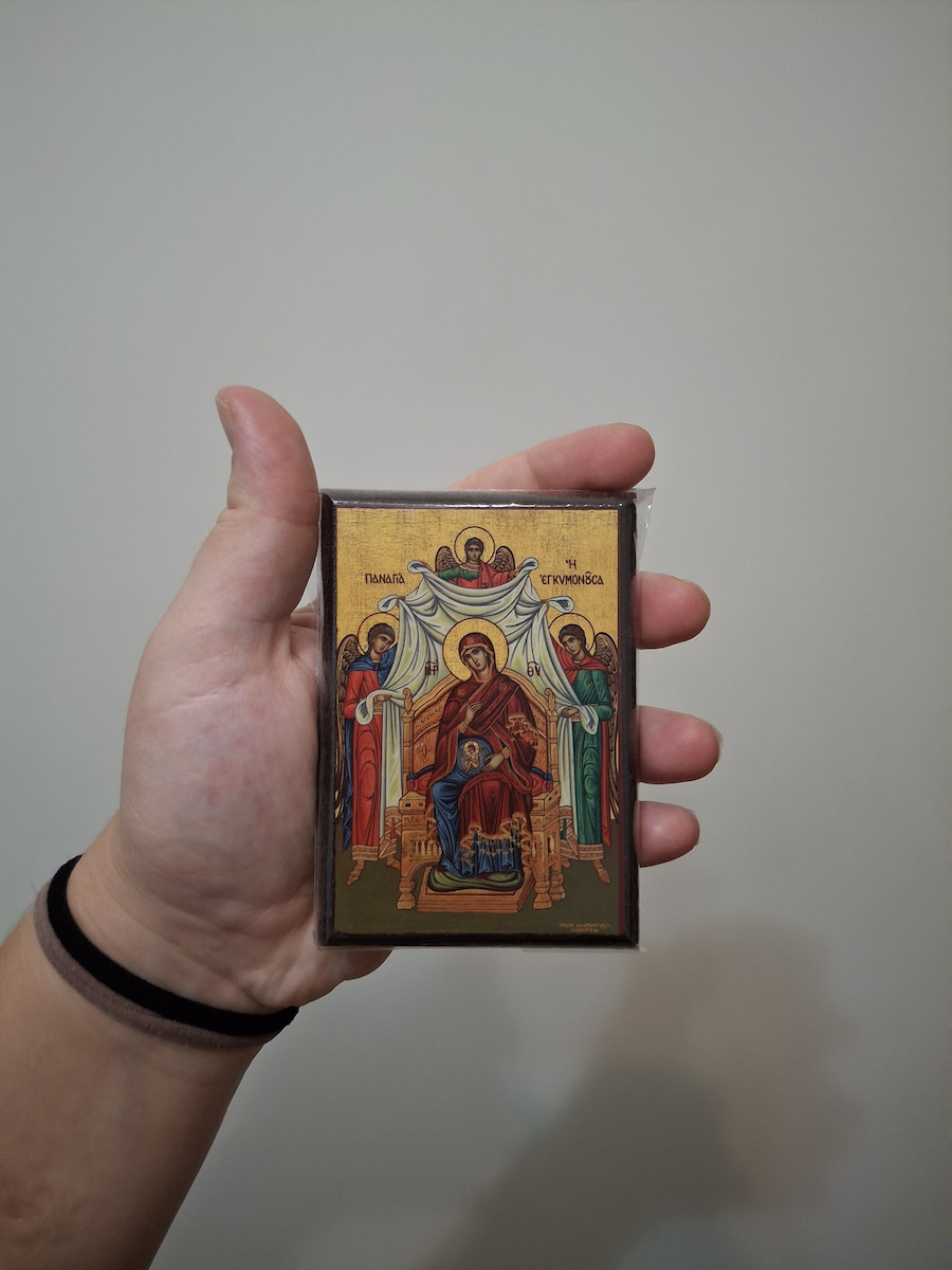 Holy Mary The Pregnant Woman Icon Wooden Frame Category Paper Krn No 00 Dimensions 6.5cm x 9.5cm Wooden MDF S&k Byzantine Icons