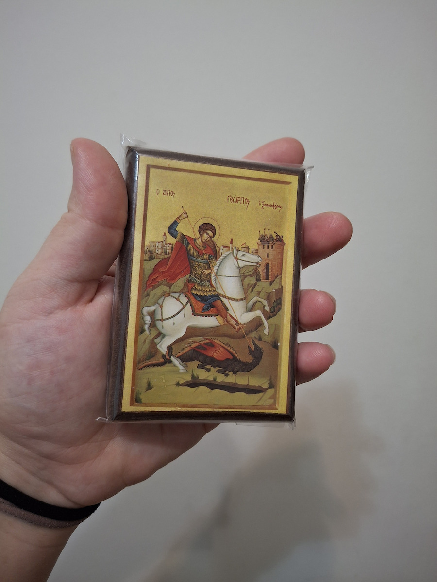 Saint George the Trophy-Bearer on Horseback "Icon Frame Category Paper Krn No 00 Dimension 6.5cm X 9.5cm" Icon Wood MDF S&k Byzantine Icons