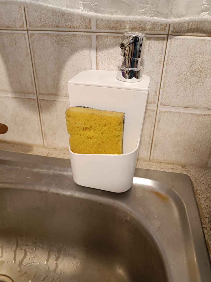Kinvara Dispenser Kitchen Plastic with Sponge Holder White 650ml