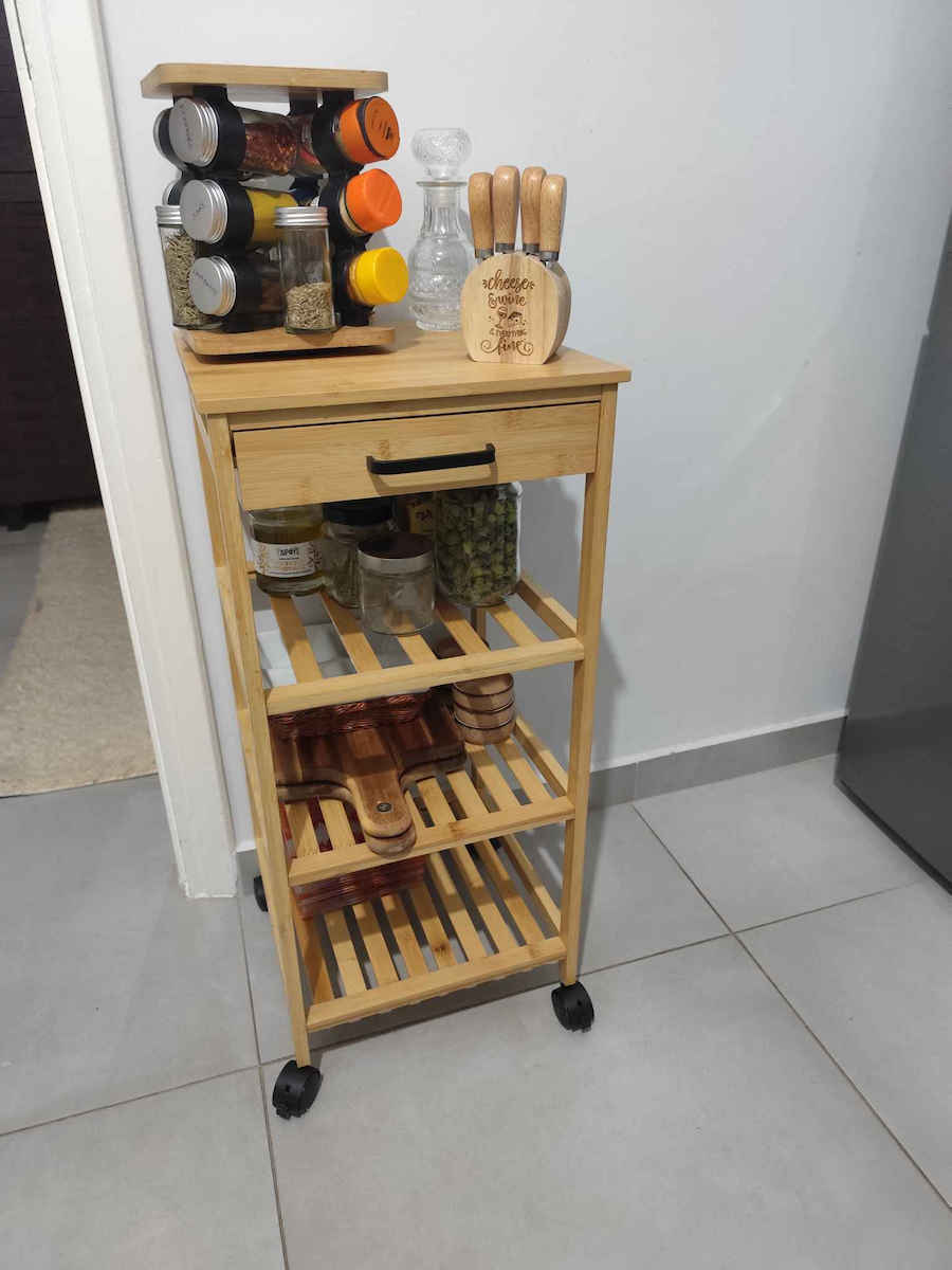 Kinvara Troleu De Bucătărie Din Lemn Cu 4 Locuri Bej 33x33x73cm