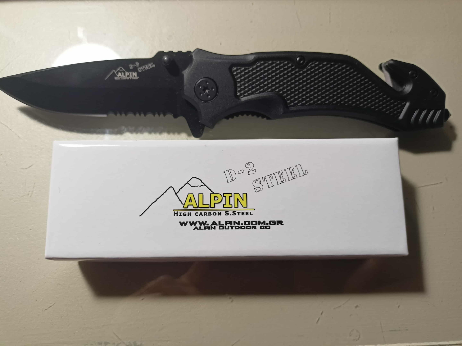 Alpin Tactical Series Outdoor Black Survival Pocket Knife with Sheath