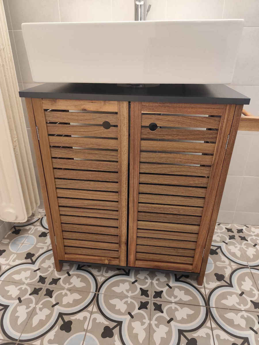 Eurocasa Countertop without Sink L66xW30xH70cm with 2 cupboards, 1 shelf and towel rack Brown