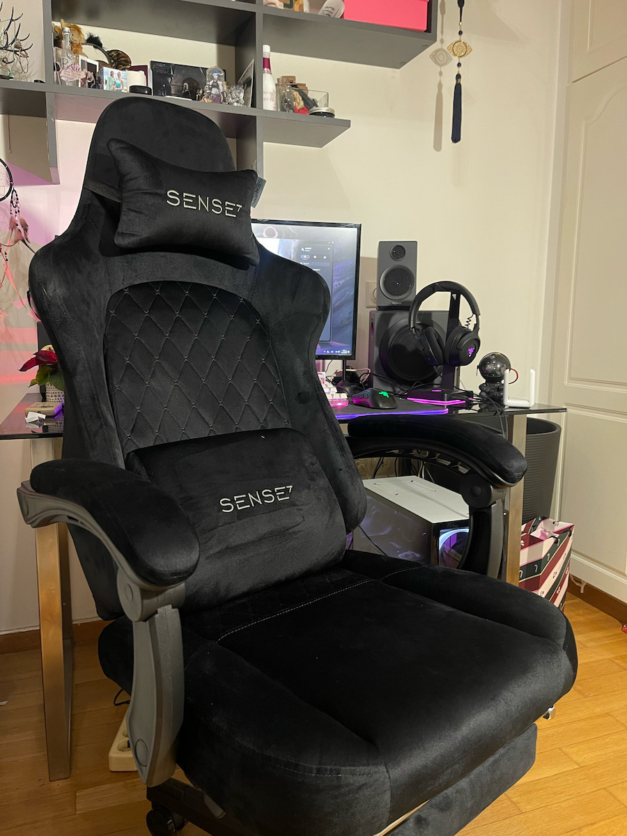 SENSE7 Devon Fabric Gaming Chair with Footstool Black