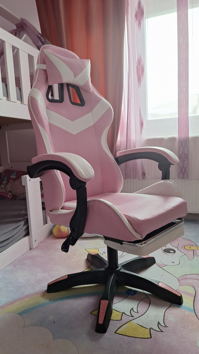 CHAIR-GAMING-PB-PINK/WHITE Καρέκλα Gaming Δερματίνης με Υποπόδιο Pink/White