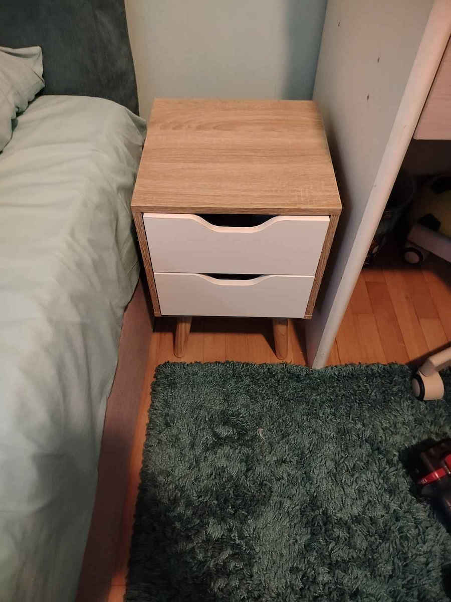 Alina Wooden Bedside Table Λευκό / Sonoma 29x29x44cm