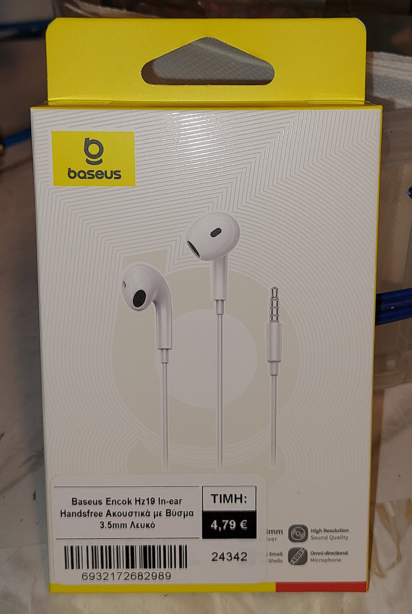 Baseus Encok Hz19 In-ear Handsfree Headphones with Connector 3.5mm White