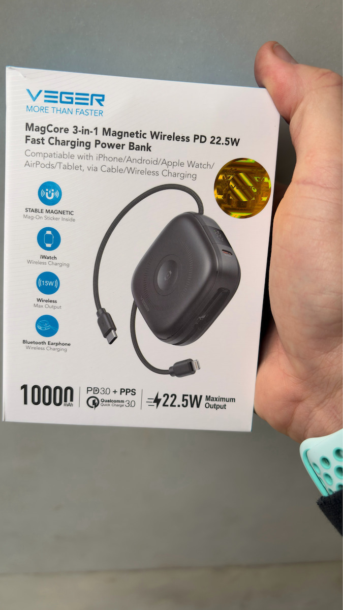 Veger W1185 MagSafe Power Bank 10000mAh 15W με Θύρα USB-C Power Delivery Γκρι