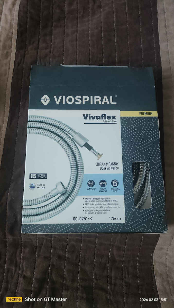 Viospiral Inox Shower Hose with Water-Saving Filter Silver Vivaflex 175cm