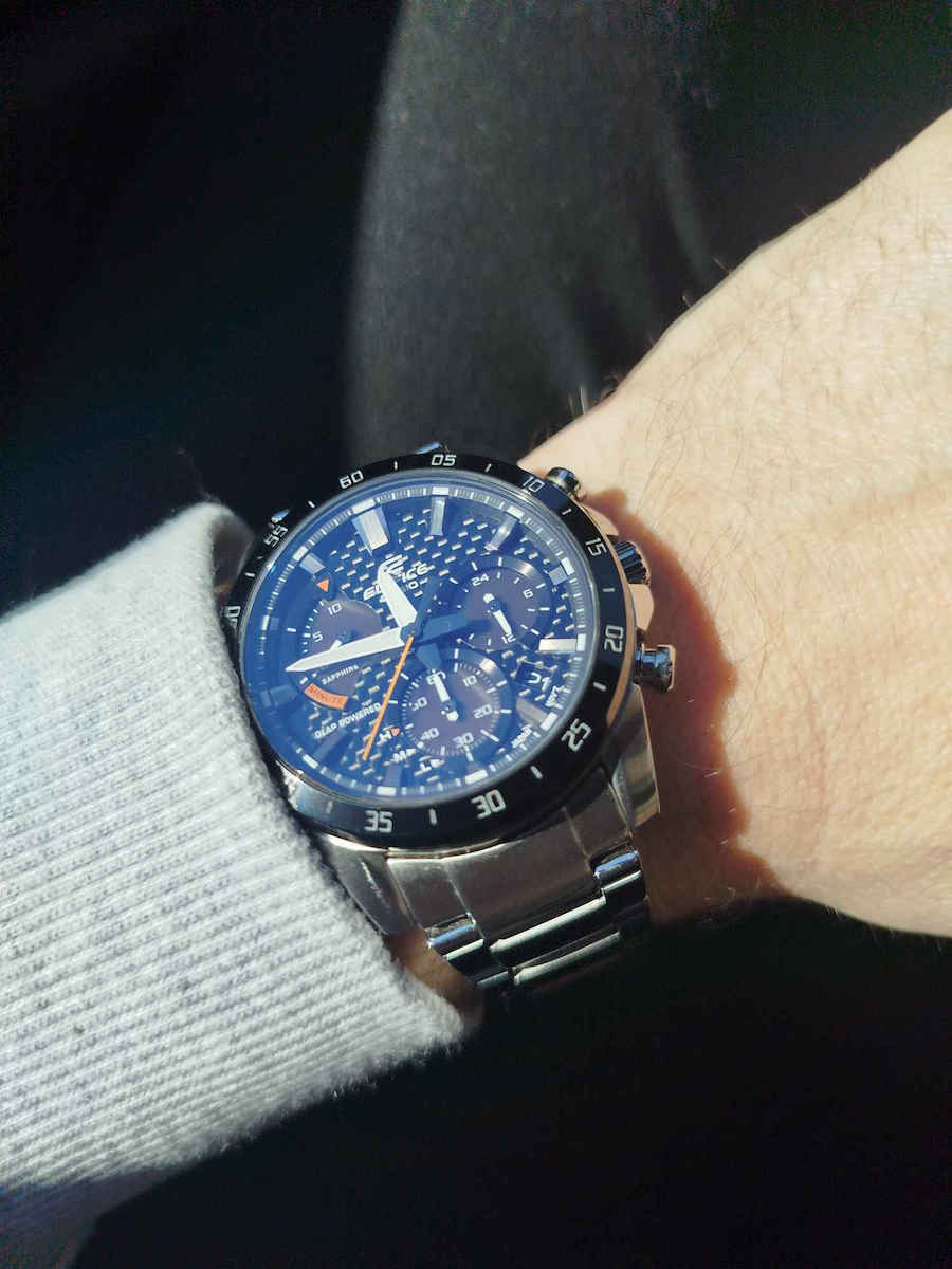 Casio Edifice Premium Men's Watch 45mm Chronograph Solar with Silver Metal Bracelet
