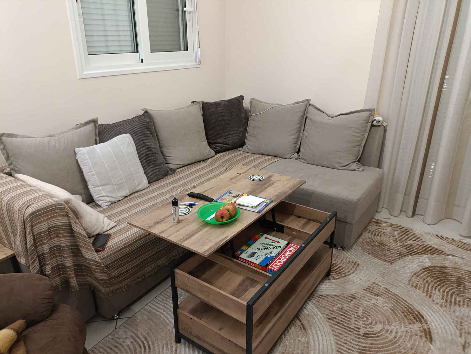 Rechteckiges Zentral Kaffeetisch Holz mit Hebemechanismus und Schubladen Anthrazit M100xB50xH48cm