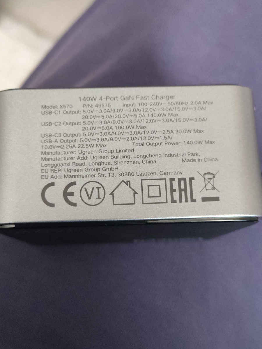 Ugreen Φορτιστής Χωρίς Καλώδιο GaN με Θύρα USB-A και 3 Θύρες USB-C 140W Power Delivery Γκρι (X570)