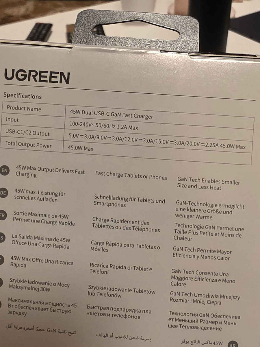 Ugreen Φορτιστής Χωρίς Καλώδιο GaN με 2 Θύρες USB-C 45W Power Delivery / Quick Charge 3.0 Γκρι (Nexode Pro)