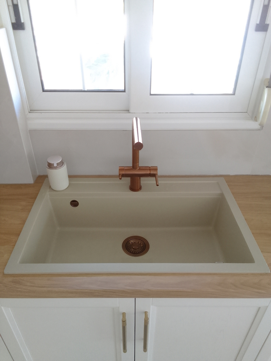 Quadro SQQ103 Chiuvetă De Bucătărie Drop-In Din Granit Lichid M79xL51cm Albă