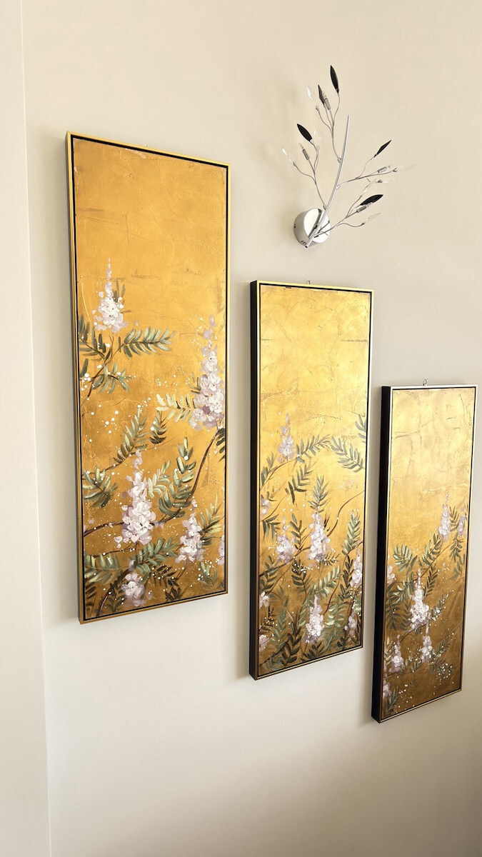 Gold Foil Ελαιογραφια Τριπτυχη 120χ120εκ Χρυση Κορνιζα