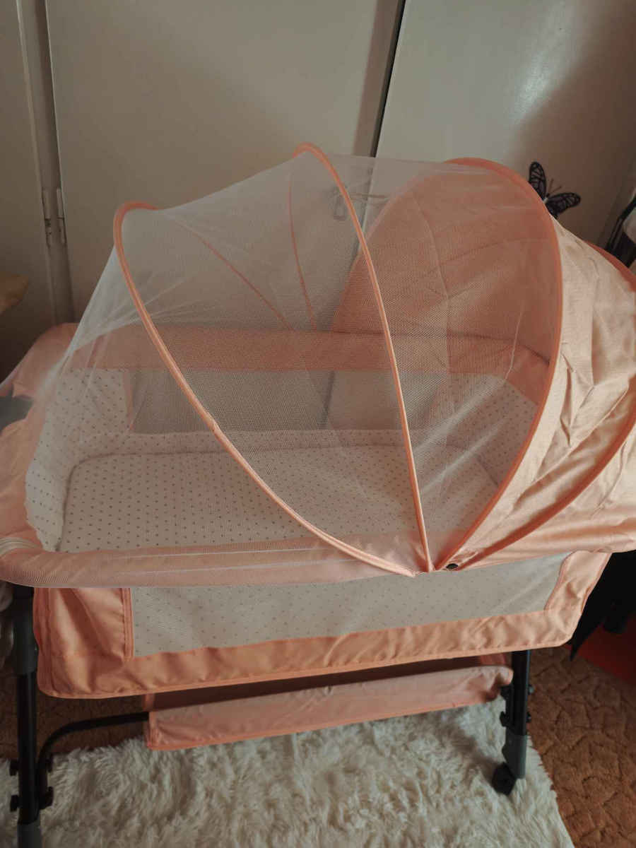 Cradle-Park with Mattress, Side Opening, and Wheels Pink