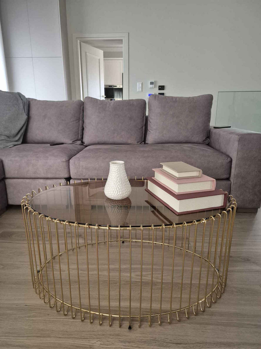 Round Central Coffee Table Temporal Oval Glass Gold W90xL60xH40.5cm
