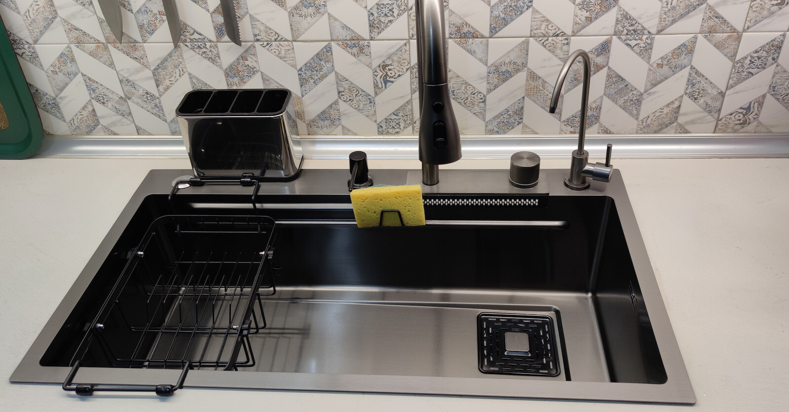 Built-in Sink 80x46 Cm Faucet Complete Set 8 Pieces Stainless Steel Anthracite Ml Design