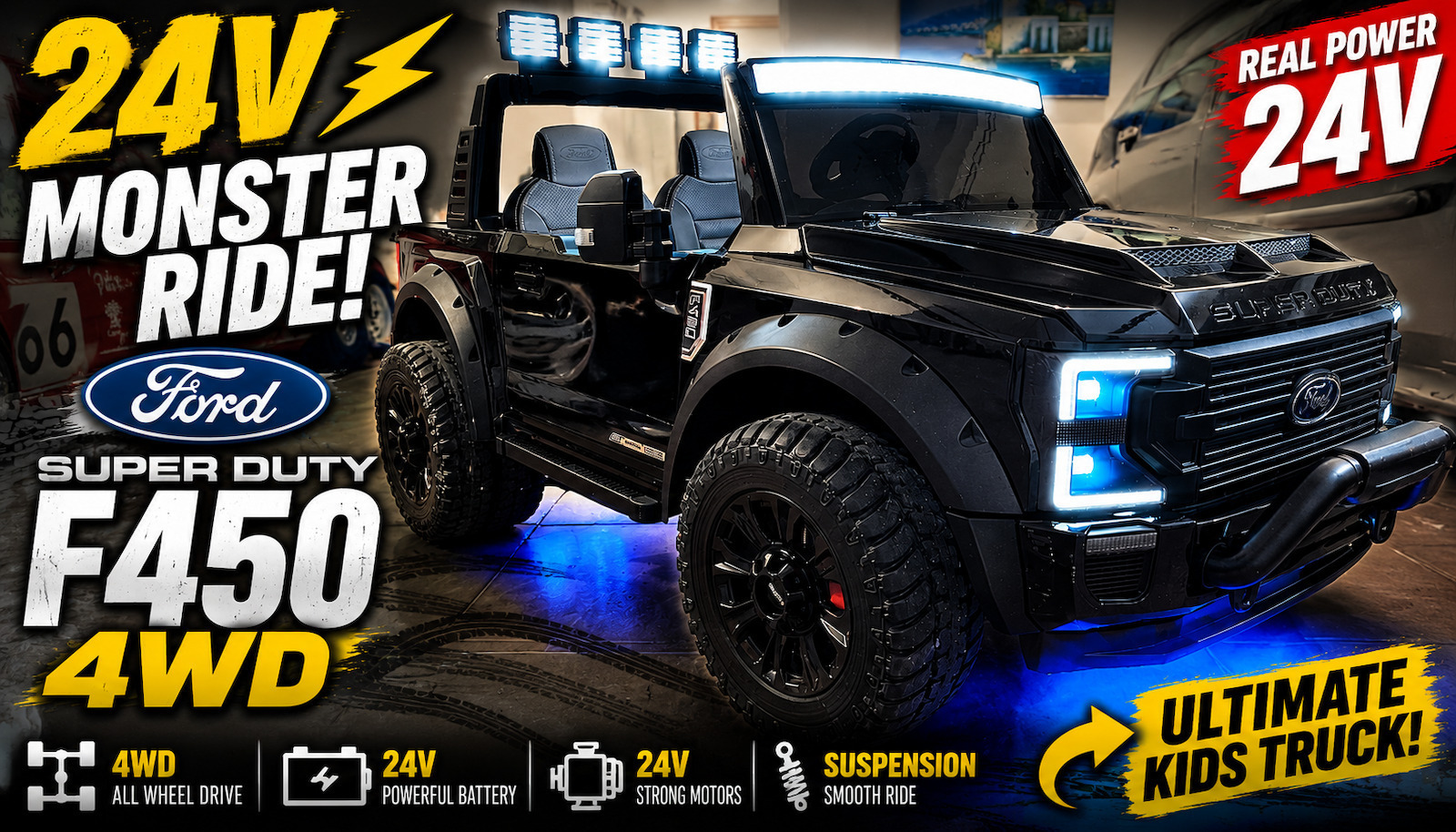 Ford Super Duty Διθέσιο με Τηλεκοντρόλ Licensed 24 Volt Μαύρο για 3+ Ετών