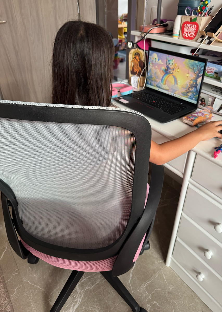 Desk Chair with Armrests Grey/Pink