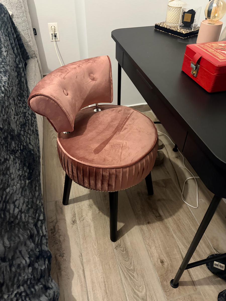 Velvet Pink Living Room Stool with Backrest 48x46x66cm