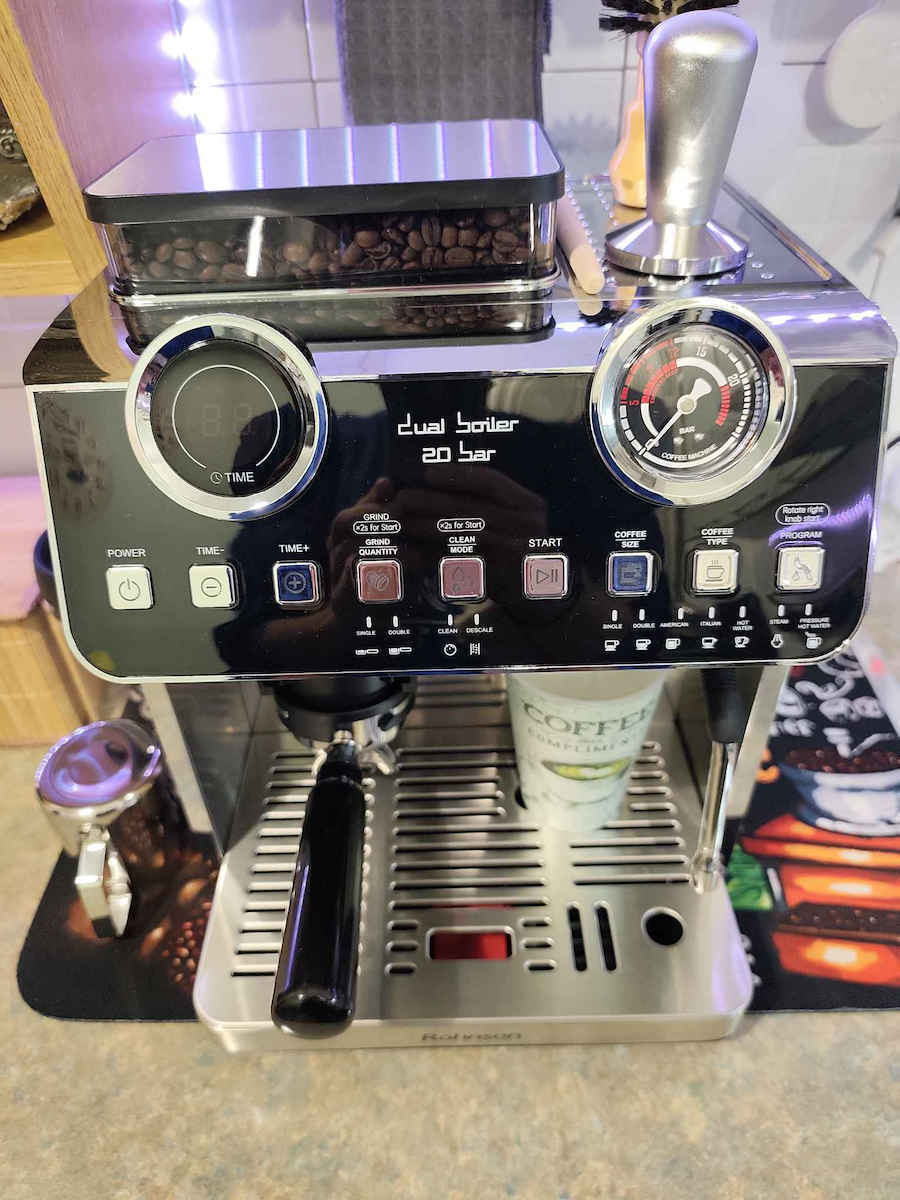 Rohnson Αυτόματη Μηχανή Espresso 2800W Πίεσης 20bar με Μύλο Άλεσης Ασημί R-98200