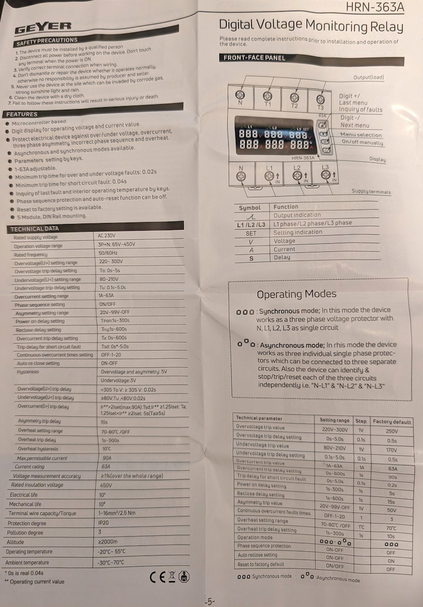 Geyer Dreiphasiger Spannungsüberwacher Schiene Digitale 63A HRN-363A