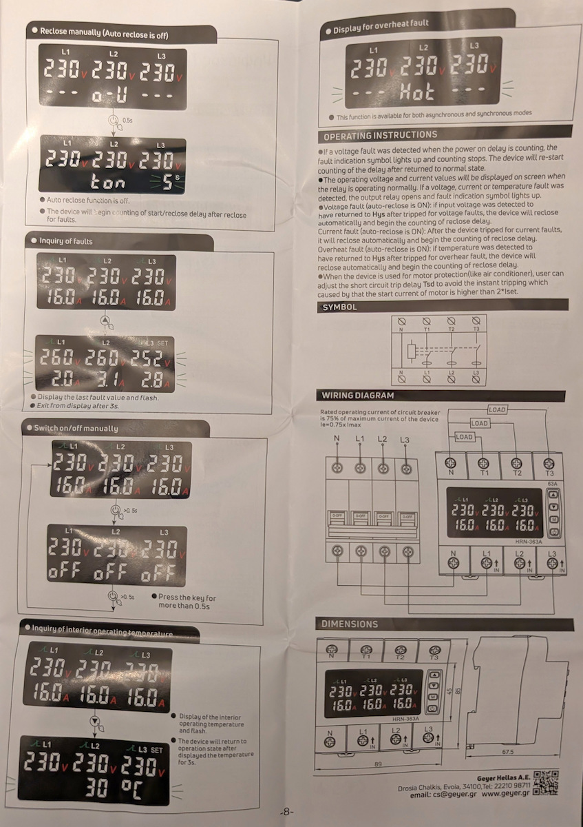 Geyer Dreiphasiger Spannungsüberwacher Schiene Digitale 63A HRN-363A