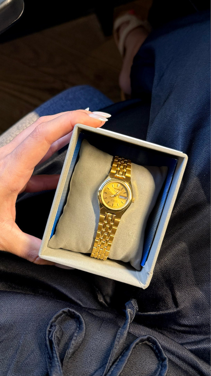 Seiko Series 5 Womens Watch 27mm Automatic With Gold Stainless Steel Bracelet