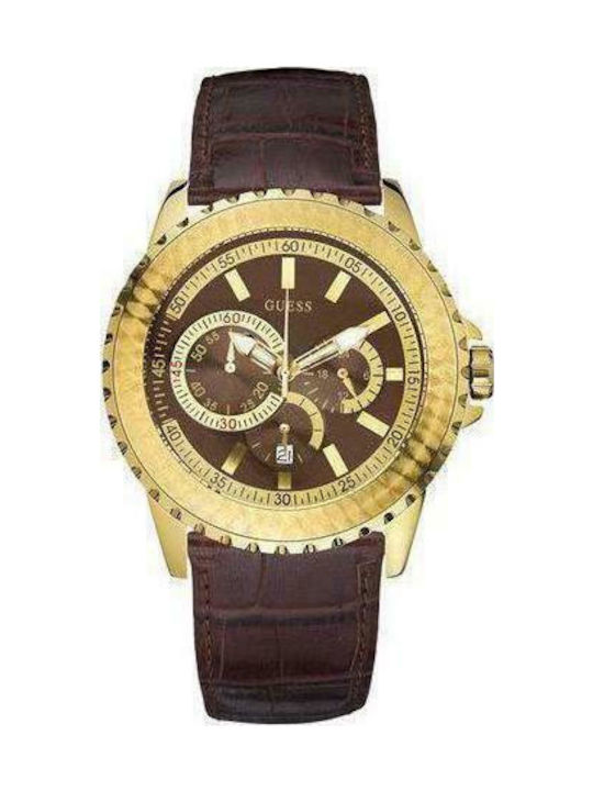 Guess Watch Chronograph Battery with Brown Leather Strap