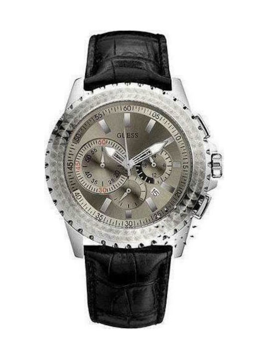 Guess Watch Chronograph Battery with Black Leather Strap