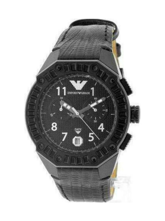 Emporio Armani Uhr Chronograph Batterie mit Schwarz Lederarmband