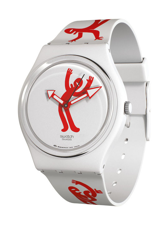 Swatch Watch with White Rubber Strap