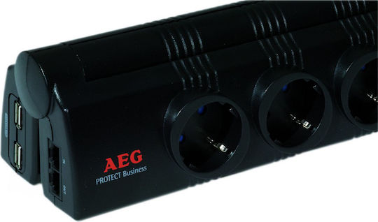 AEG 6-Outlet Power Strip with USB and Surge Protection Black