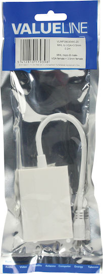 Valueline VLMP 39030 W0.20 Конвертор MHL мъжки към 3.5mm женски Бял 1бр