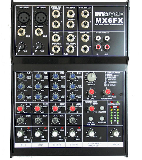 Invotone MX6FX MX6FX Αναλογική Κονσόλα 6.0 Καναλιών με Phantom Power & 2 Εισόδους XLR
