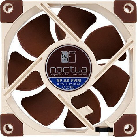 Noctua NF-A8 Case Fan 80mm (2200rpm / 32.67cfm) Without LED Lighting and 4-Pin PWM Connection Brown