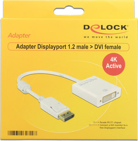 DeLock 62600 Convertor DisplayPort Masculin în DVI-I Feminin Alb