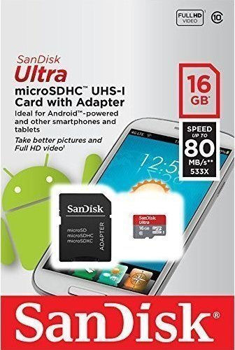 Sandisk Ultra microSDHC 16GB U1 A1 UHS-I 80MB/s με αντάπτορα